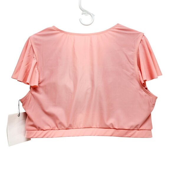 Plus Size 22W Pink V-Neck Crop Top Flutter Sleeves Front Knot Hanna Nikole - Picture 2 of 10